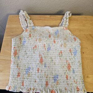 SO Women’s Smocked Floral Tank Top Ruffle Strap Peplum Blouse Sz M Summer DD724